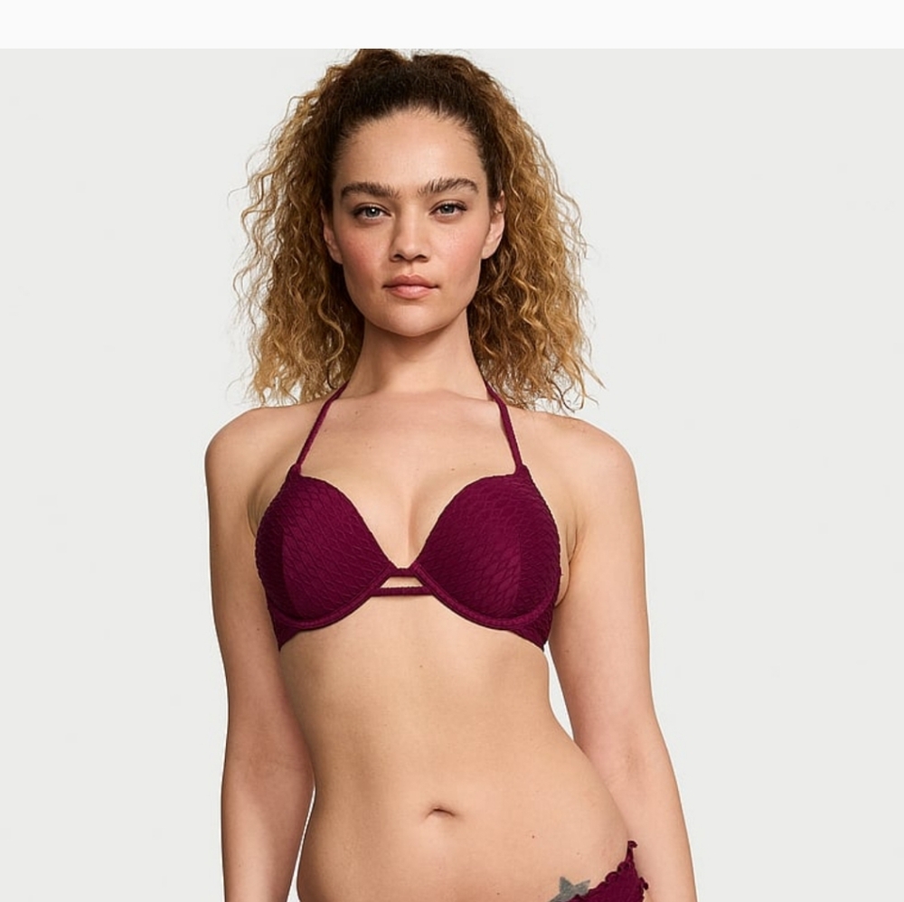 NWT Victoria's Secret Super Push up Swim Top in maroon 36c
